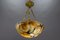 French Amber Color Alabaster and Brass Pendant Light, 1930s 14