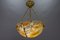 French Amber Color Alabaster and Brass Pendant Light, 1930s 10