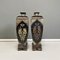 Mid-Century Modern Black Wood Vases or Sculptures with Decorations, 1950s, Set of 2 3