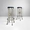 Italian Brutalist High Stools in Aluminum and Black Leather, 1940s, Set of 2 2