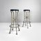 Italian Brutalist High Stools in Aluminum and Black Leather, 1940s, Set of 2, Image 2