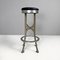 Italian Brutalist High Stools in Aluminum and Black Leather, 1940s, Set of 2 4