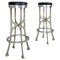 Italian Brutalist High Stools in Aluminum and Black Leather, 1940s, Set of 2 1