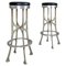 Italian Brutalist High Stools in Aluminum and Black Leather, 1940s, Set of 2, Image 1