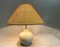Portuguese Farmhouse White Ceramic Table Lamp with Burlap Lampshade, 1970s, Image 2
