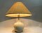 Portuguese Farmhouse White Ceramic Table Lamp with Burlap Lampshade, 1970s 3