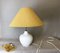 Portuguese Farmhouse White Ceramic Table Lamp with Burlap Lampshade, 1970s 1