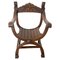 French Neogothic Chestnut Curule Armchair with Lionheads, 1900s, Image 1