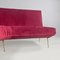 Italian Modern Curved Sofa in Cherry Velvet and Brass, 1950s 9