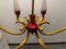 Lámpara de araña vintage de latón rojo de vidrio opalino, años 50, Imagen 4