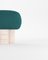 Hygge Stool in Boucle Ocean Blue Fabric and Travertino by Saccal Design House for Collector, Image 2
