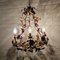 Italian Tole Chandelier with Pink Porcelain Roses and Acanthus Leaves, 1960s 6