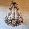 Italian Tole Chandelier with Pink Porcelain Roses and Acanthus Leaves, 1960s, Image 1