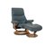 Armchair and Stool in Light Blue Leather from Stressless, Set of 2, Image 1