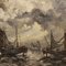 Emile Lammers, Paesaggio marino con barche, 1960, Olio su tela, con cornice, Immagine 2