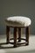 Danish Art Deco Round Footstool with Lambswool Seat, 1940s 9