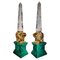 Monumental Malachite Obelisks in Malachite Quartz and Gilt Bronze, 1950, Set of 2 1