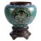 Spherical Cloisonné Planter with Polychrome Floral Motifs and Stand, Set of 2 1