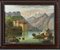 Artista di scuola europea, Paesaggio fluviale con castello e barche, XIX secolo, Olio su tavola, Immagine 1