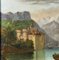 Artista di scuola europea, Paesaggio fluviale con castello e barche, XIX secolo, Olio su tavola, Immagine 3