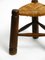 Taburete trípode francés pequeño de madera de roble con asiento de tejido Rush, años 30, Imagen 14