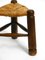 Taburete trípode francés pequeño de madera de roble con asiento de tejido Rush, años 30, Imagen 7