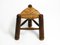 Small French Oak Wood Tripod Stool with Rush Weave Seat, 1930s 2