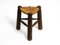 Taburete trípode francés pequeño de madera de roble con asiento de tejido Rush, años 30, Imagen 1