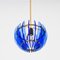 Mid-Century Italian Blue Glass and Brass Pendant attributed to Galvorame, Italy, 1960s 6