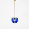 Lámpara colgante italiana Mid-Century de latón y vidrio azul atribuido a Galvorame, Italia, años 60, Imagen 1