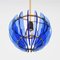 Lámpara colgante italiana Mid-Century de latón y vidrio azul atribuido a Galvorame, Italia, años 60, Imagen 3