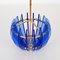 Mid-Century Italian Blue Glass and Brass Pendant attributed to Galvorame, Italy, 1960s 11