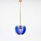 Mid-Century Italian Blue Glass and Brass Pendant attributed to Galvorame, Italy, 1960s 2