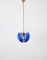 Mid-Century Italian Blue Glass and Brass Pendant attributed to Galvorame, Italy, 1960s, Image 5