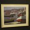 Artista italiano, Paesaggio marino con barche, 1960, Olio su tela, Con cornice, Immagine 1