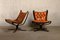 Falcon Chairs in Brown Leather by Sigurd Ressell for Vatne Furniture, Norway, 1970s, Set of 2 3