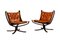 Falcon Chairs in Brown Leather by Sigurd Ressell for Vatne Furniture, Norway, 1970s, Set of 2 1