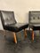 French Black Leather Easy Day Chairs with Oak Jeanneret Legs, 1950, Set of 2, Image 4