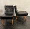 French Black Leather Easy Day Chairs with Oak Jeanneret Legs, 1950, Set of 2 3