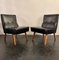 French Black Leather Easy Day Chairs with Oak Jeanneret Legs, 1950, Set of 2 1
