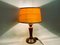 Lámpara de mesa de madera con media pantalla de seda, años 60, Imagen 2