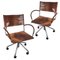 Chaise de Bureau Vintage en Cuir avec Corde et Roulettes par Tito Agnoli pour Pierantonio Bonacina, Italie, Set de 2 1