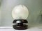 Kleine portugiesische lackierte schwarze Holztischlampe mit Milchglaskugellampenschirm 1