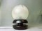 Small Portuguese Lacquered Black Wooden Table Lamp with Frosted Glass Globe Lampshade 1