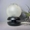 Small Portuguese Lacquered Black Wooden Table Lamp with Frosted Glass Globe Lampshade 2