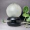 Small Portuguese Lacquered Black Wooden Table Lamp with Frosted Glass Globe Lampshade 3