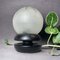 Small Portuguese Lacquered Black Wooden Table Lamp with Frosted Glass Globe Lampshade, Image 3