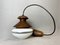 Small Mid-Century Modern Portuguese Wood and Glass Hanging Lamp, Image 3