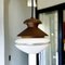 Small Mid-Century Modern Portuguese Wood and Glass Hanging Lamp 2
