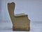 Danish Wingback Armchair in Velour & Beech Wood Legs, 1970s 5